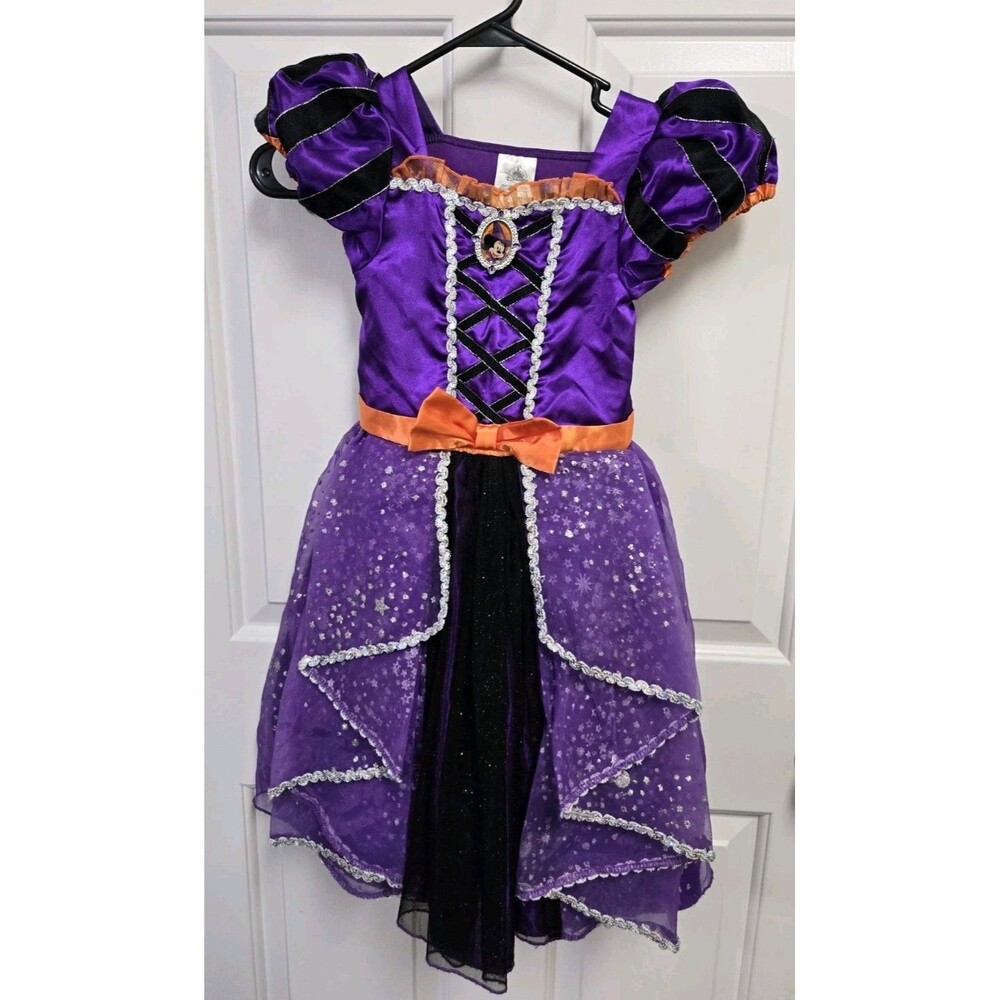 Disney Store Girls Minnie Mouse Witch Costume Dress Halloween Purple Orange 5/6